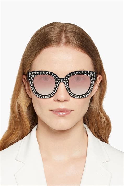 gucci acetate metal crystal cat-eye sunglasses|gucci sunglasses with swarovski crystals.